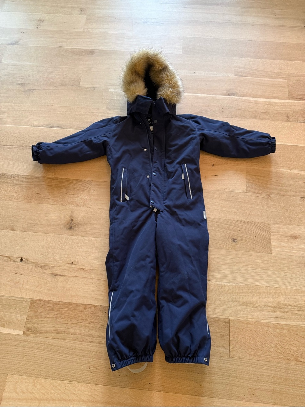 Reima Navy One-Piece Winter Snowsuit with Faux Fur Hood - Size 6